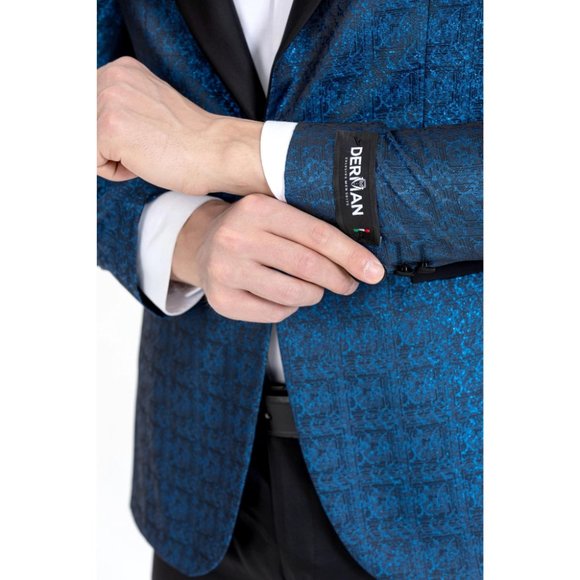 Derman Blue Patterned Shiny Fabric Tuxedo - Picture 7 of 7
